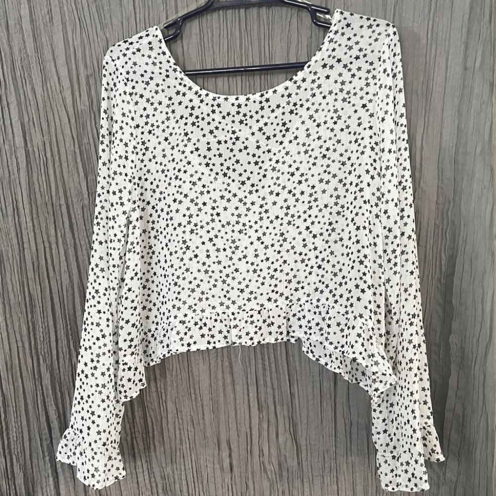 Ruffled White Star Cropped Blouse